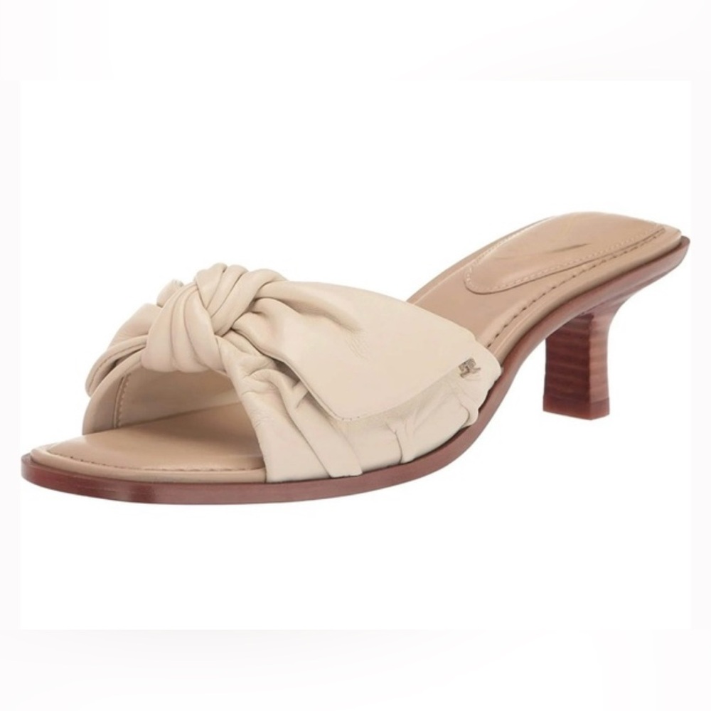 SAM EDELMAN Women’s Darcie Ivory LEATHER Bow Kitten Heels Sandals Size 8.5 NWT